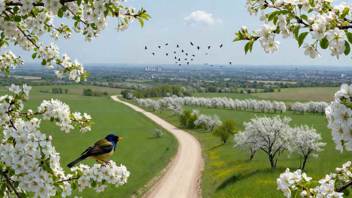 Весняний сад, річка Красна, ностальгія, рідна дорога, Луганщина