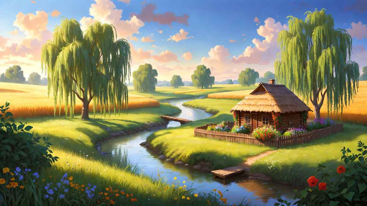 Мальовничий Райгородськ, річка Жеребець, верби, сонячне поле, затишна українська хата