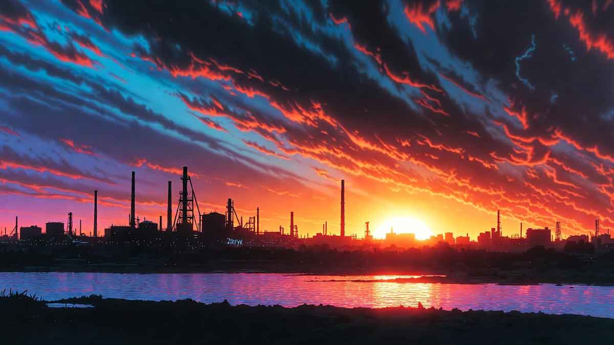 Рубіжне: індустріальний пейзаж міста-фортеці у вогнях заходу сонця