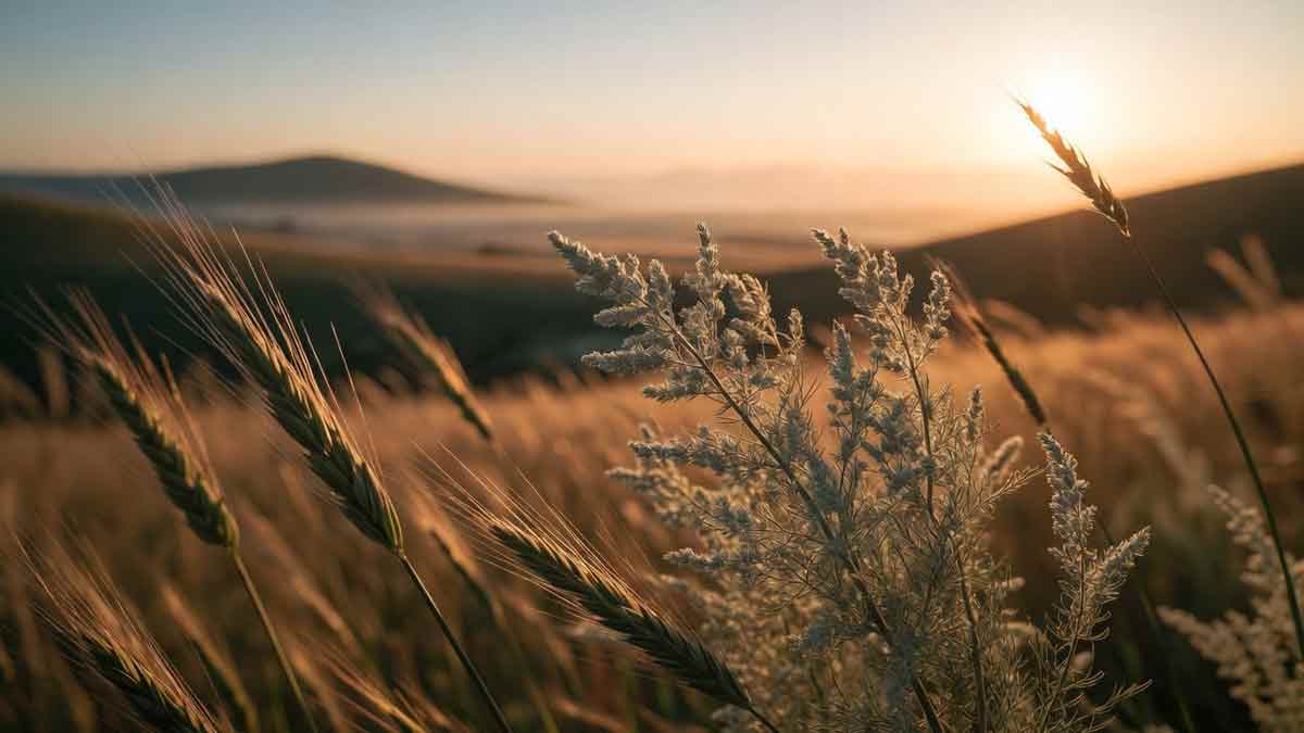 Степовий полин крупним планом у променях вечірнього сонця, безкрайній український степ