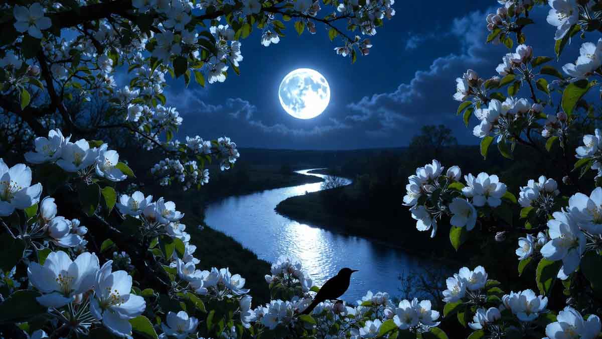 Місячна ніч на Луганщині, цвіт яблуні, річка Сіверський Донець