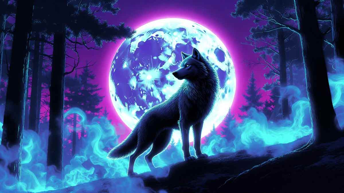 Казковий сірий вовк у зимовому лісі, ретро-стиль