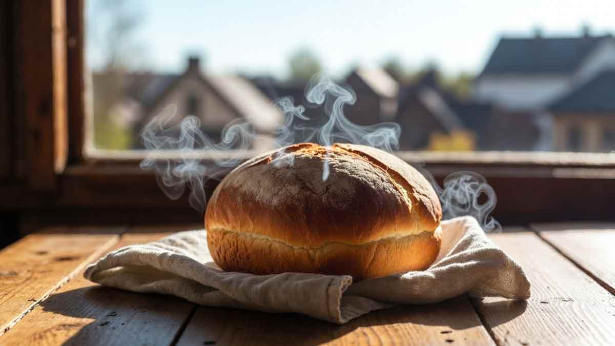 Свіжий золотистий хліб на столі, ранкове світло, затишок