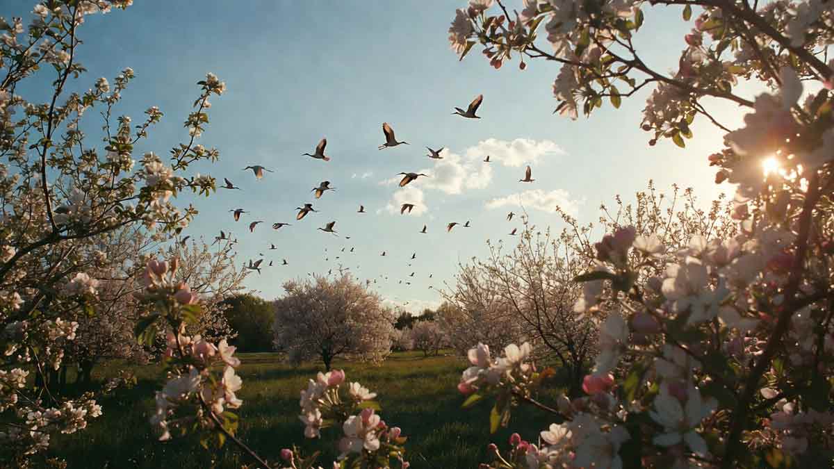 Весняний пейзаж, птахи в небі, весна, любов, ВІА 80-х